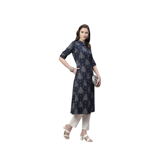 Generic Women's Cotton Printed Flex Kurti (Navy Blue, Cotton)