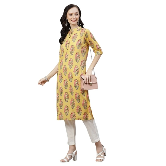 Generic Women's Cotton Printed Straight Kurti (Yellow, Cotton)