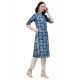 Generic Women's Cotton Printed Straight Kurti (Blue, Cotton)