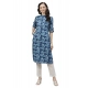 Generic Women's Cotton Printed Straight Kurti (Blue, Cotton)
