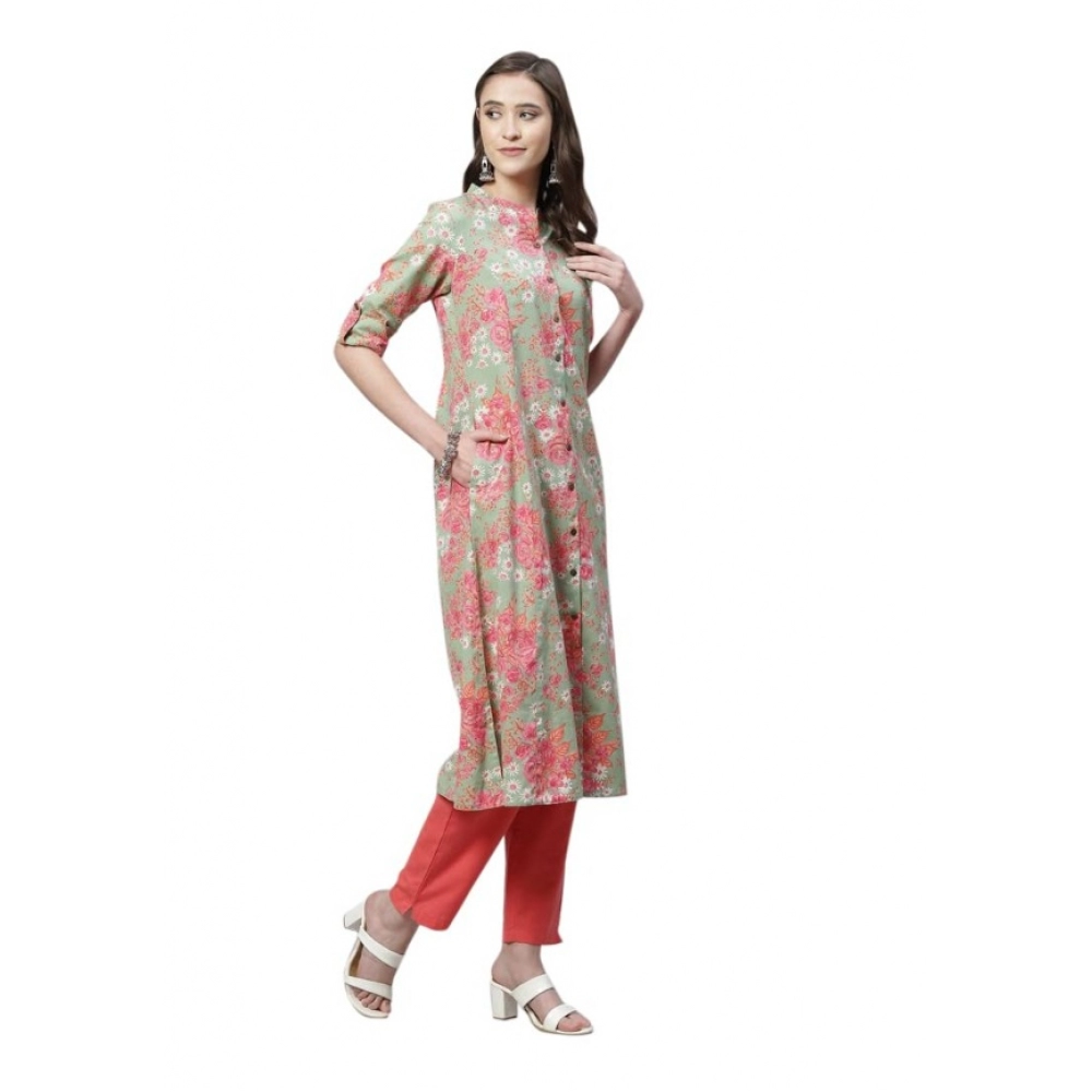 Generic Women's Cotton Printed Flex Kurti (Mint Green, Cotton)