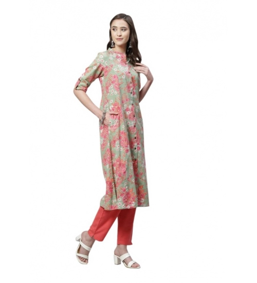 Generic Women's Cotton Printed Flex Kurti (Mint Green, Cotton)