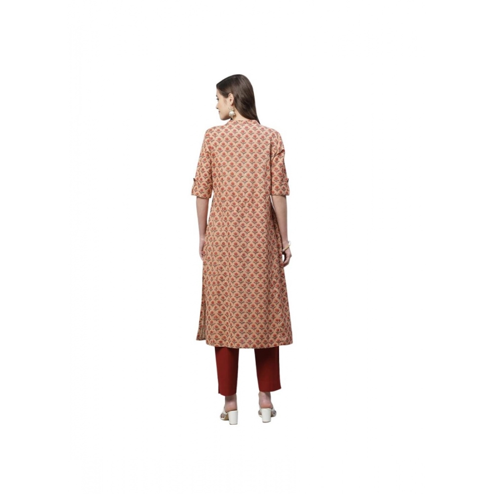 Generic Women's Cotton Printed Flex Kurti (Peach, Cotton)