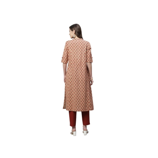 Generic Women's Cotton Printed Flex Kurti (Peach, Cotton)
