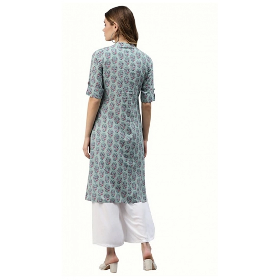 Generic Women's Cotton Printed Straight Kurti (Blue, Cotton)