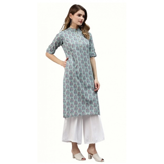 Generic Women's Cotton Printed Straight Kurti (Blue, Cotton)