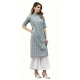 Generic Women's Cotton Printed Straight Kurti (Blue, Cotton)