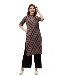 Generic Women's Cotton Printed Straight Kurti (Black, Cotton)