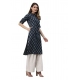 Generic Women's Cotton Printed Straight Fit Kurti (Navy Blue, Cotton)