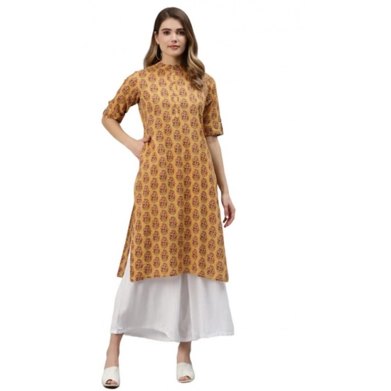 Generic Women's Pure Cotton Printed Straight Kurti (Mustard, Pure Cotton)