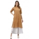 Generic Women's Pure Cotton Printed Straight Kurti (Mustard, Pure Cotton)