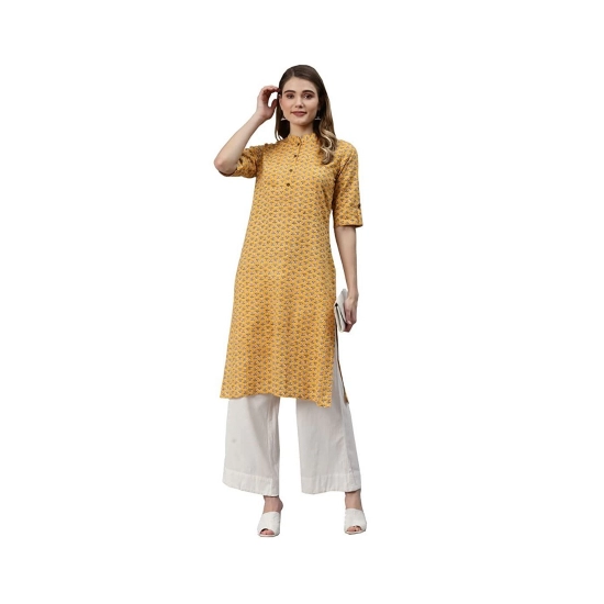 Generic Women's Cotton Printed Straight Kurti (Mustard, Cotton)