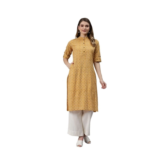 Generic Women's Cotton Printed Straight Kurti (Mustard, Cotton)