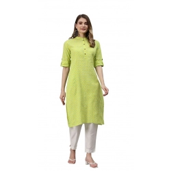 Generic Women's Cotton Printed Straight Kurti (Yellow, Green, Cotton)