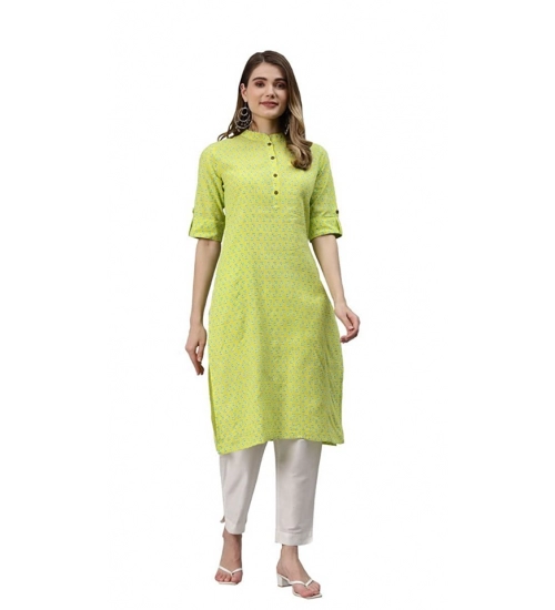 Generic Women's Cotton Printed Straight Kurti (Yellow, Green, Cotton)