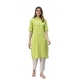 Generic Women's Cotton Printed Straight Kurti (Yellow, Green, Cotton)