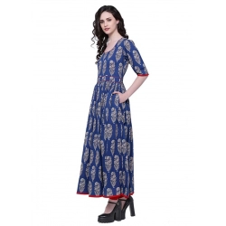 Women's Cotton Printed Anarkali Kurti (Blue, Cotton) Women's Cotton Printed Anarkali Kurti (Blue, Cotton)