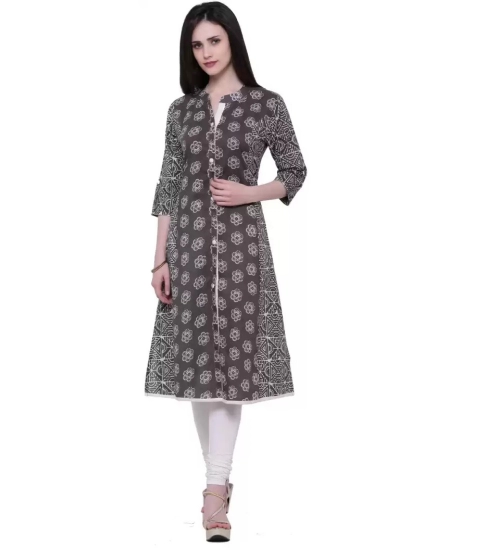 Generic Women's Cotton Printed A Line Kurti  (Brown, Cotton)