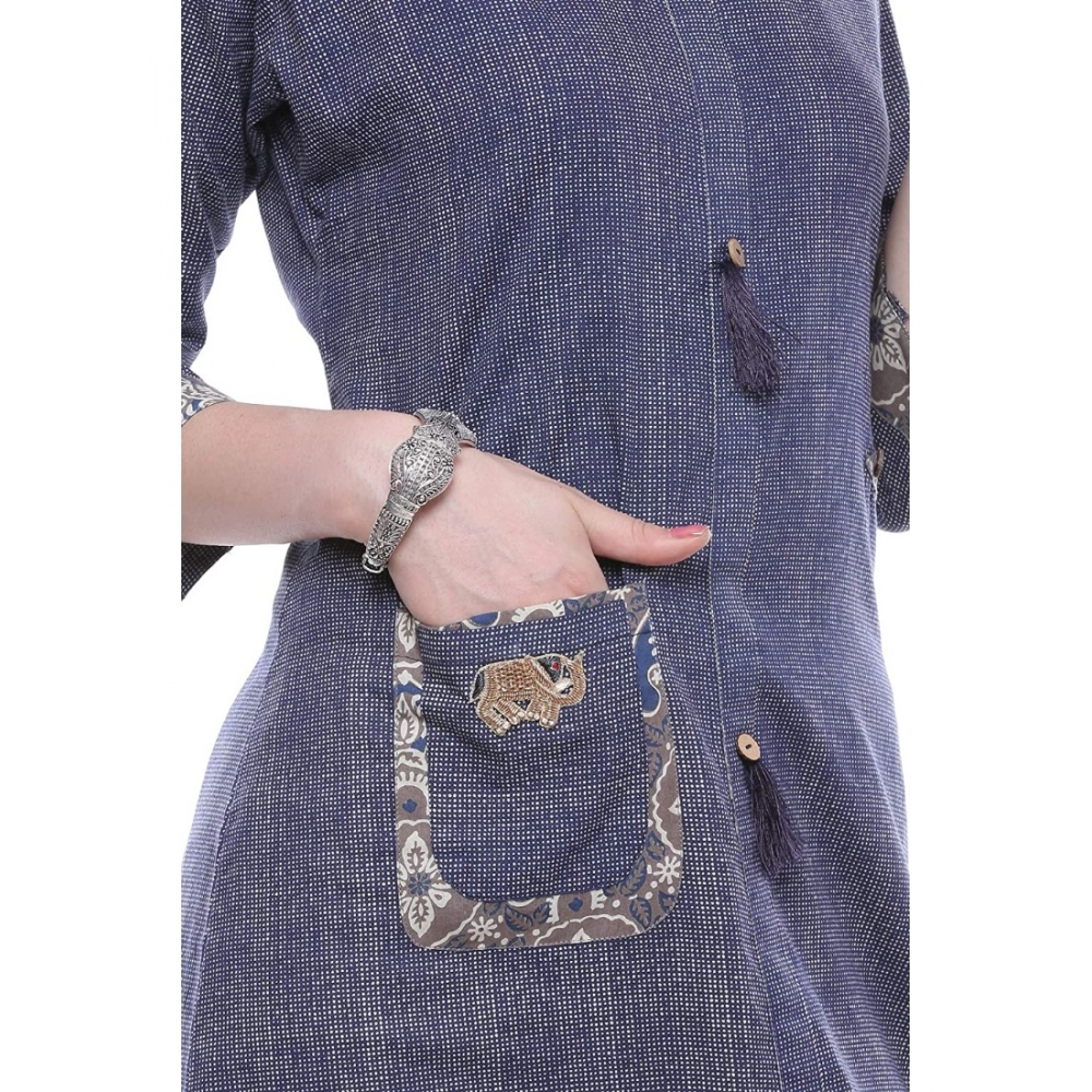 Generic Women's Cotton Printed Straight Kurti (Grey, Cotton)