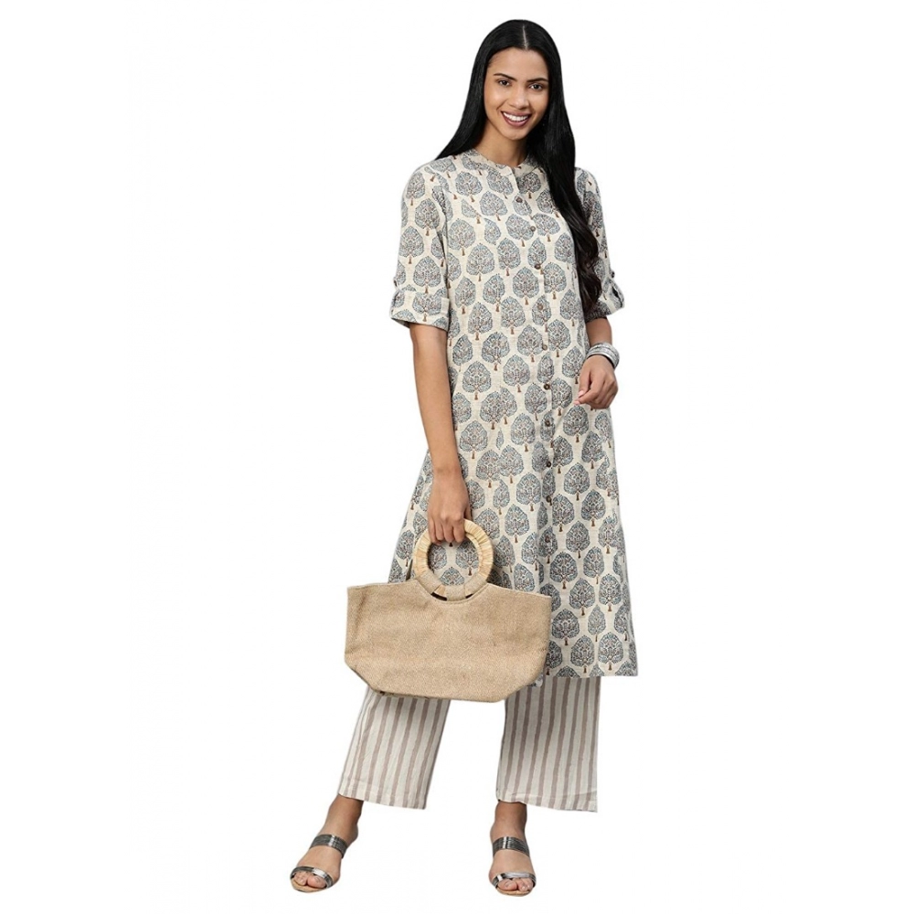 Generic Women's Khadi Printed Regular Kurti (Off White, Cream, Khadi)