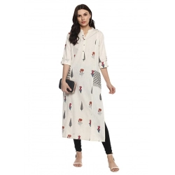 Generic Women's Khadi Printed A Line Kurti (Off White, Khadi) Generic Women's Khadi Printed A Line Kurti (Off White, Khadi)