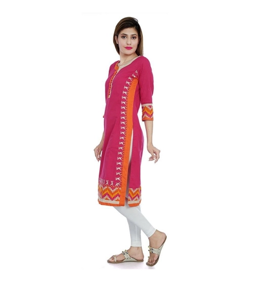 Generic Women's Cotton Embroidered Straight Kurti (Pink, Cotton) Generic Women's Cotton Embroidered Straight Kurti (Pink, Cotton)