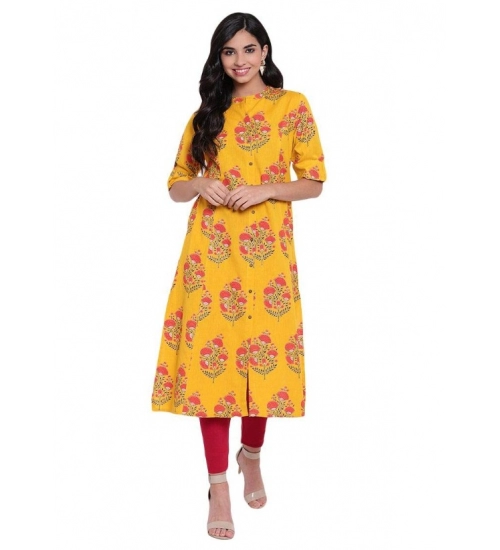 Generic Women's Khadi Printed A Line Kurti (Yellow, Khadi)