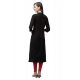 Generic Women's Pure Cotton Printed Straight Kurti (Black, Pure Cotton)