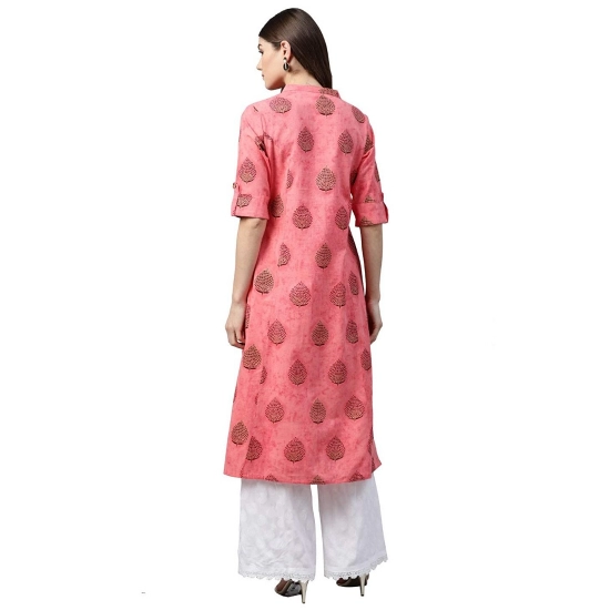 Generic Women's Cotton Printed A Line Kurti (Peach, Cotton)