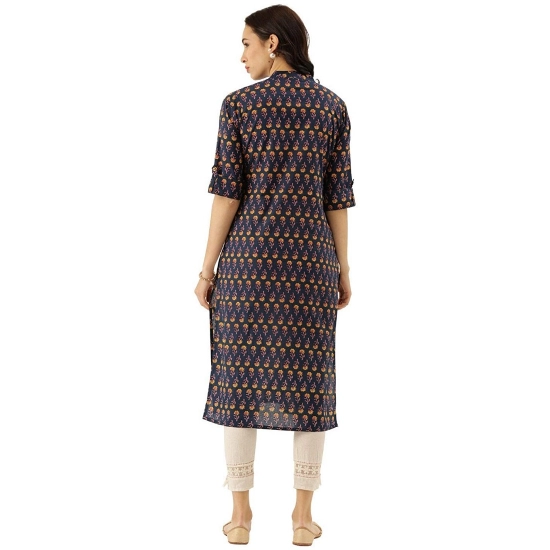 Generic Women's Cotton Printed Solid Kurti (Blue, Cotton)