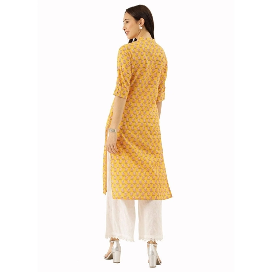 Generic Women's Cotton Printed Straight Kurti (Yellow, Cotton)