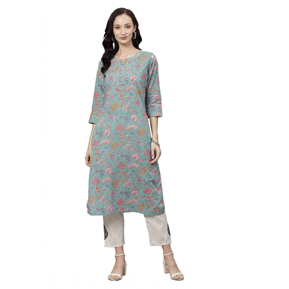 Generic Women's Cotton Printed Straight Kurti (Multicolor, Cotton)