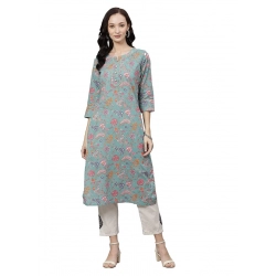 Generic Women's Cotton Printed Straight Kurti (Multicolor, Cotton)