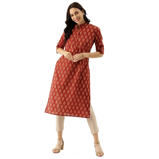 Generic Women's Cotton Printed Straight Kurti (Red, Cotton)