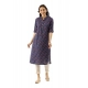 Generic Women's Cotton Printed Straight Kurti (Navy Blue, Cotton)