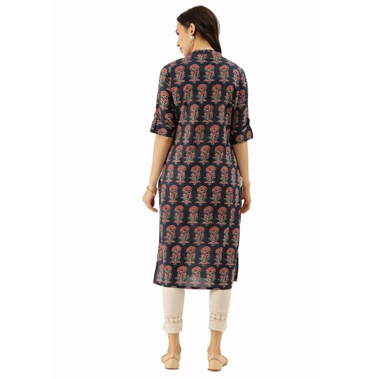 Generic Women's Cotton Printed Straight Kurti (Blue, Cotton)