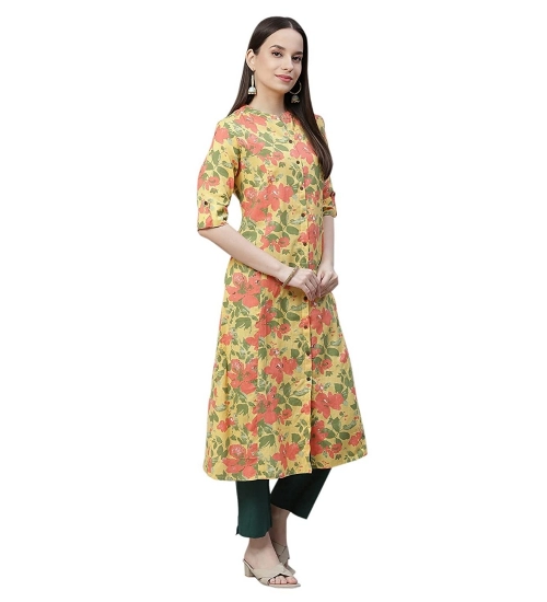 Generic Women's Cotton Printed Flex Kurti (Yellow, Cotton)