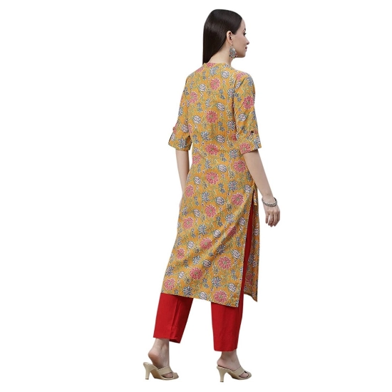 Generic Women's Cotton Printed Straight Kurti (Mustard, Cotton)