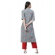 Generic Women's Cotton Printed Straight Kurti (Blue, Cotton)
