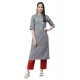 Generic Women's Cotton Printed Straight Kurti (Blue, Cotton)