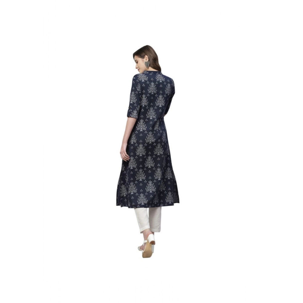 Generic Women's Cotton Printed Flex Kurti (Navy Blue, Cotton)
