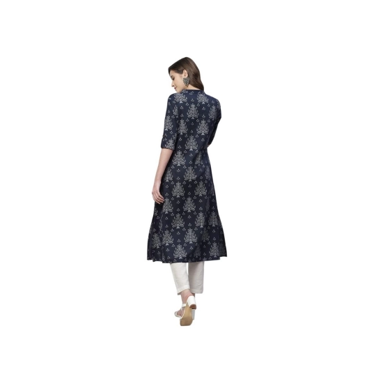 Generic Women's Cotton Printed Flex Kurti (Navy Blue, Cotton)