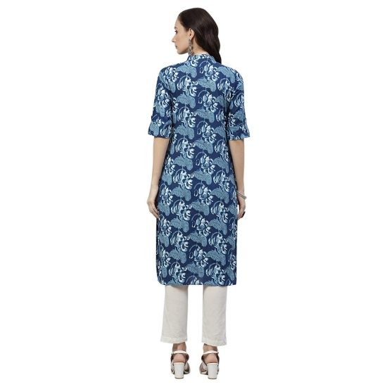 Generic Women's Cotton Printed Straight Kurti (Blue, Cotton)