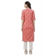 Generic Women's Cotton Printed Straight Kurti (Peach, Cotton)