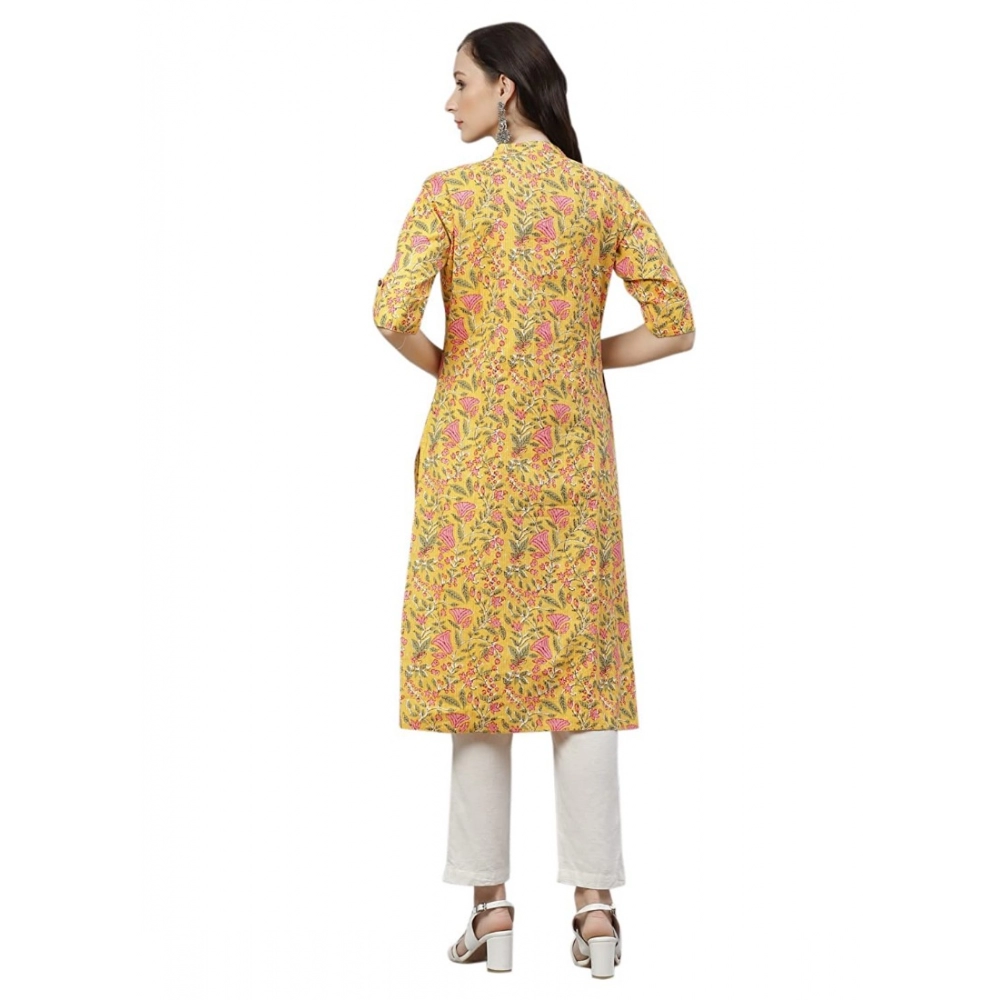 Generic Women's Cotton Printed Straight Kurti (Yellow, Cotton) Generic Women's Cotton Printed Straight Kurti (Yellow, Cotton)