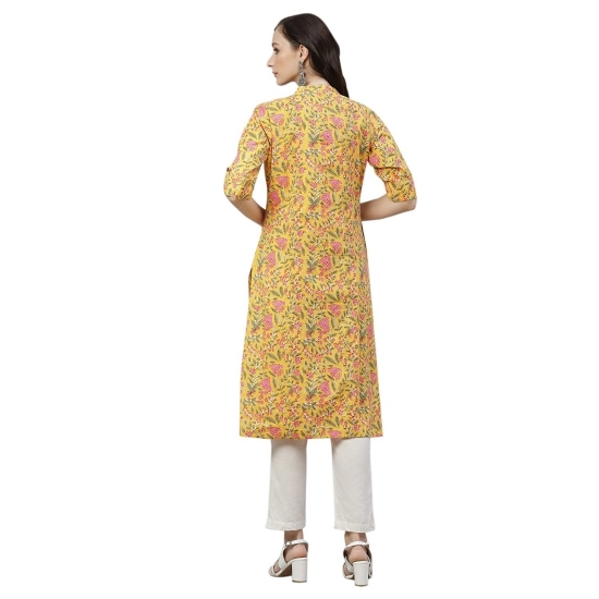 Generic Women's Cotton Printed Straight Kurti (Yellow, Cotton)