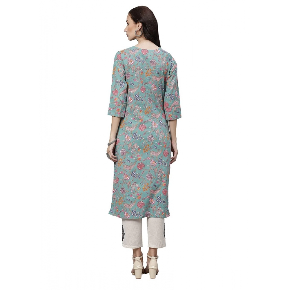 Generic Women's Cotton Printed Straight Kurti (Multicolor, Cotton)