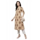 Generic Women's Cotton Printed A Line Kurti (Beige, Cotton)