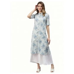 Generic Women's Cotton Printed A Line Kurti (Off White, Cotton)
