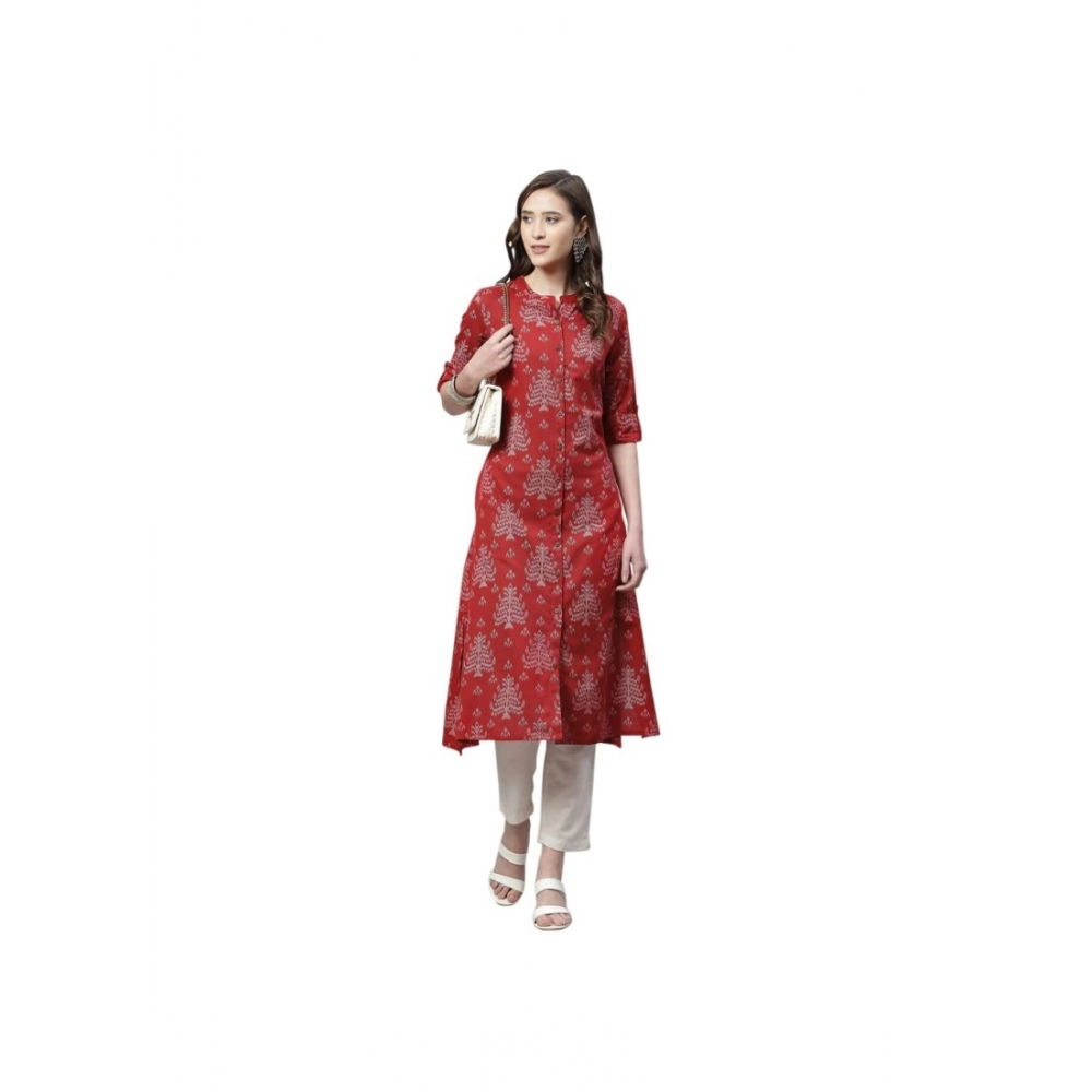 Generic Women's Cotton Printed Flex Kurti (Maroon, Cotton)